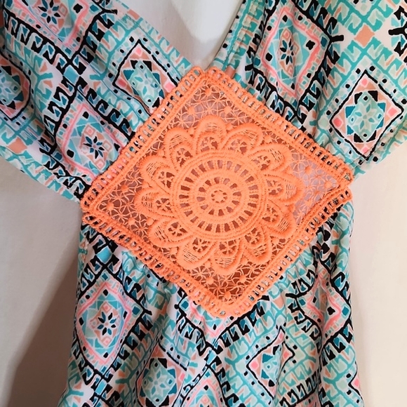 Xhilaration Monokoni Swimsuit Turquoise and Peach Medallion Pattern Sz Small - Picture 8 of 14